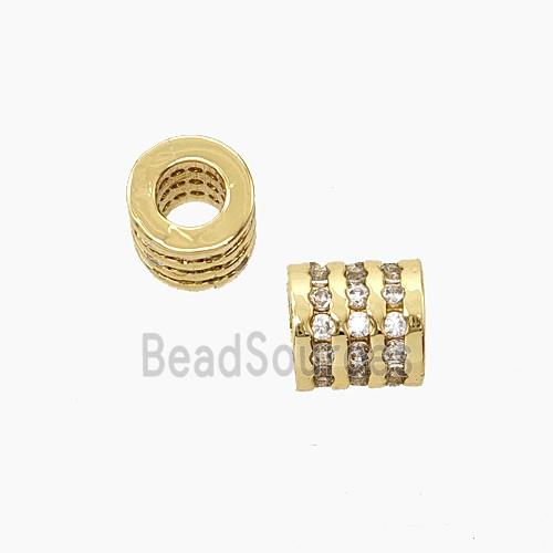 Copper Tube Beads Pave Zirconia Large Hole Gold Plated