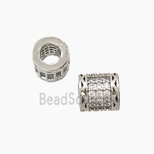 Copper Tube Beads Pave Zirconia Large Hole Platinum Plated