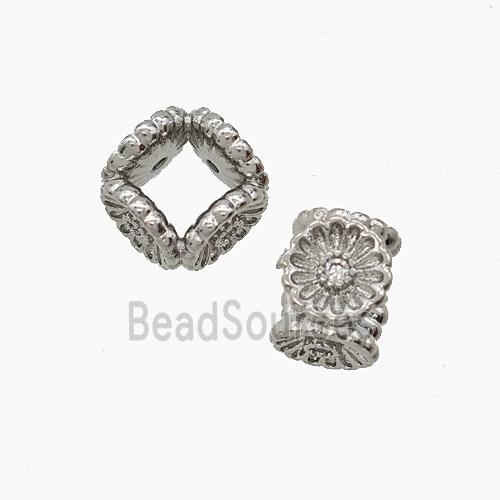 Copper Flower Beads Pave Zirconia Large Hole Platinum Plated