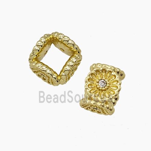 Copper Flower Beads Pave Zirconia Large Hole Gold Plated