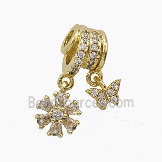 Copper Flower Butterfly Pendant Pave Zirconia Gold Plated