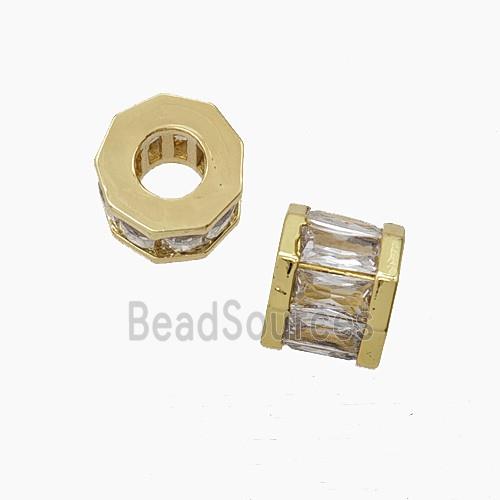 Copper Tube Beads Pave Zirconia Large Hole Gold Plated