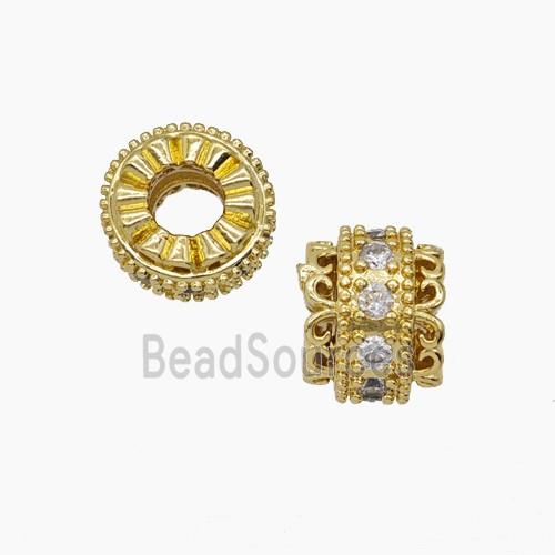 Copper Tube Beads Pave Zirconia Large Hole Gold Plated