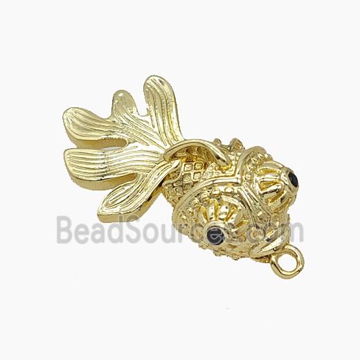 Copper Fish Pendant Pave Zirconia Gold Plated