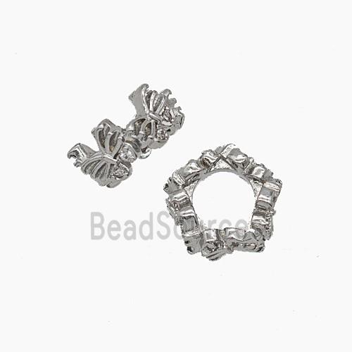 Copper Polygon Beads Pave Zirconia Large Hole Platinum Plated