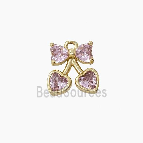 Copper Cherry Pendant Pave Pink Crystal Glass Gold Plated