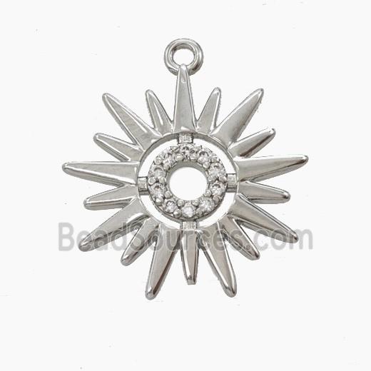 Copper Sun Pendant Pave Zirconia Platinum Plated