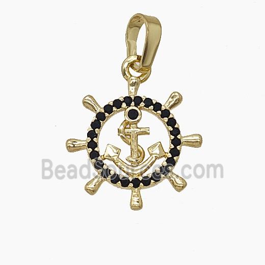 Copper Anchor And Shipwheel Pendant Pave Zirconia Gold Plated