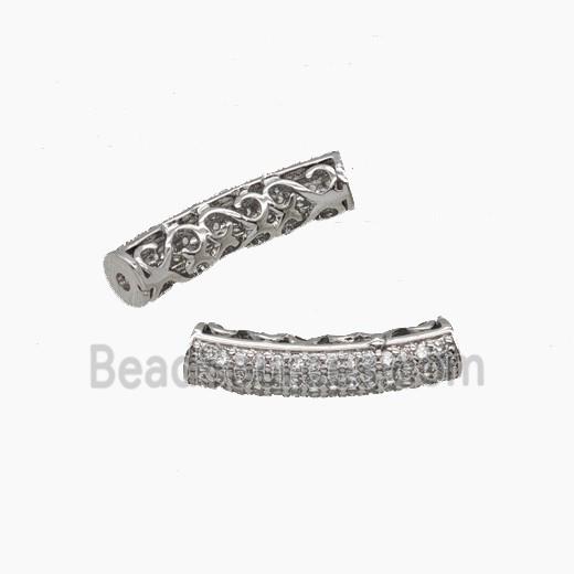 Copper Tube Beads Micropave Zirconia Curving Platinum Plated