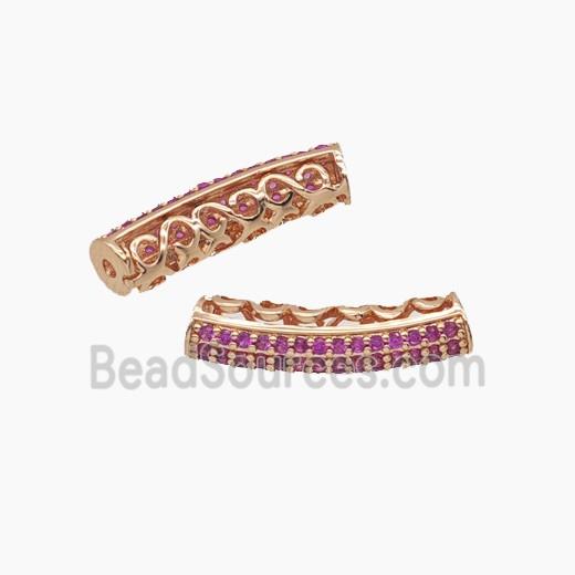 Copper Tube Beads Micropave Zirconia Curving Gold Plated