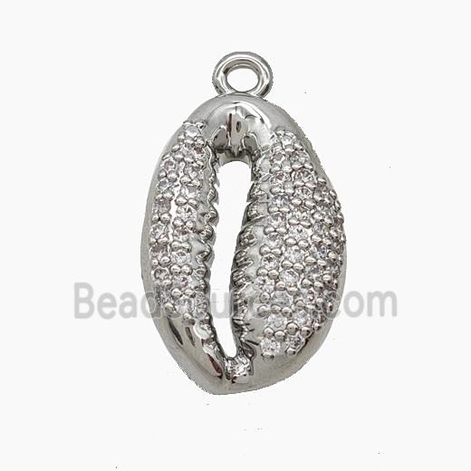Copper Cowrie Shell Pendant Micropave Zirconia Platinum Plated