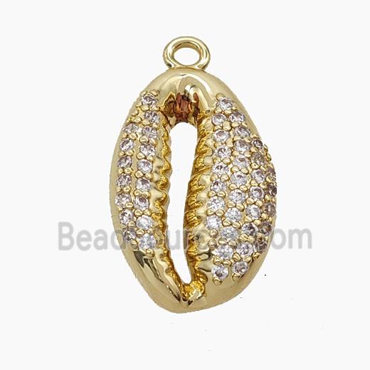 Copper Cowrie Shell Pendant Micropave Zirconia Gold Plated