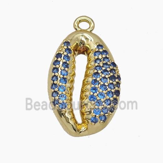 Copper Cowrie Shell Pendant Micropave Blue Zirconia Gold Plated