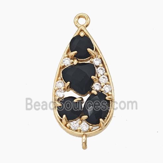 Copper Teardrop Connector Pave Black Cateye Crystal Gold Plated