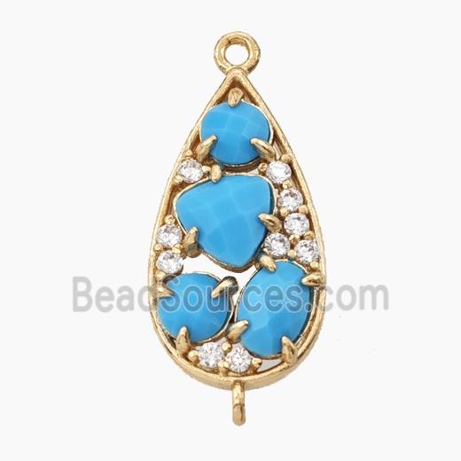 Copper Teardrop Connector Pave Turqblue Cateye Crystal Gold Plated
