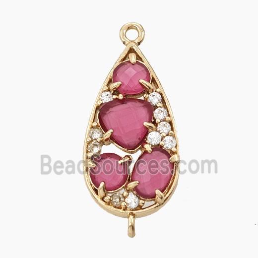 Copper Teardrop Connector Pave Pink Cateye Crystal Gold Plated