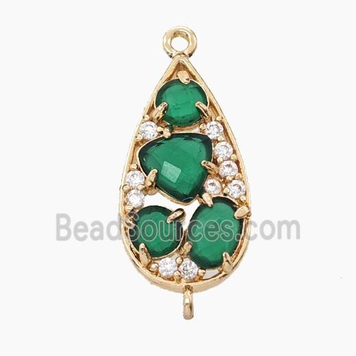 Copper Teardrop Connector Pave Green Cateye Crystal Gold Plated