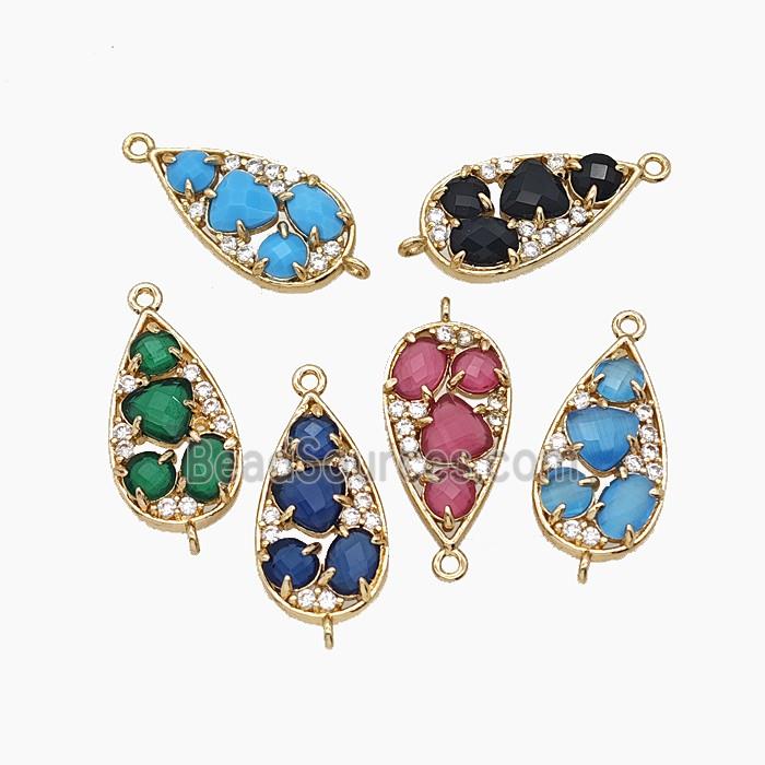 Copper Teardrop Connector Pave Cateye Crystal Gold Plated Mixed