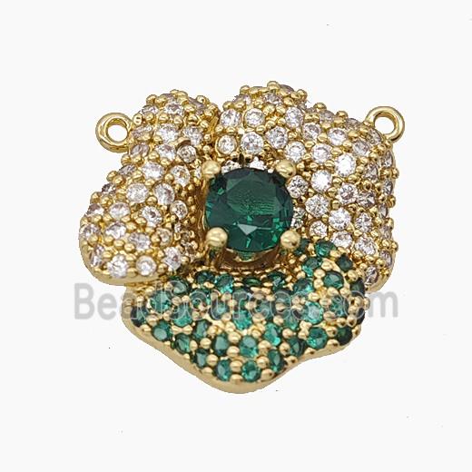 Copper Flower Pendant Micropave Zirconia 2loops Gold Plated