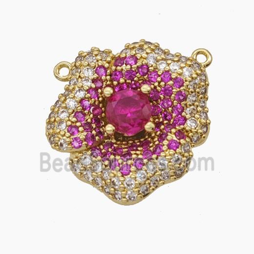 Copper Flower Pendant Micropave Zirconia 2loops Gold Plated