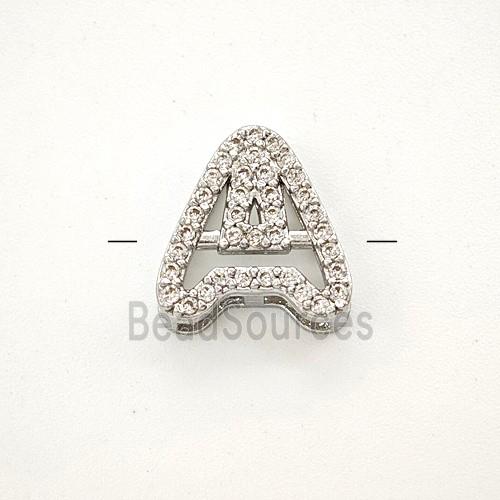 Copper Letter-A Beads Pave Zirconia Platinum Plated