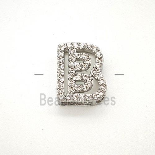 Copper Letter-B Beads Pave Zirconia Platinum Plated