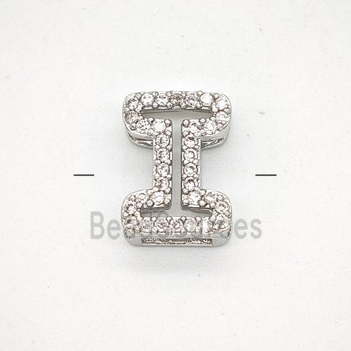 Copper Letter-I Beads Pave Zirconia Platinum Plated