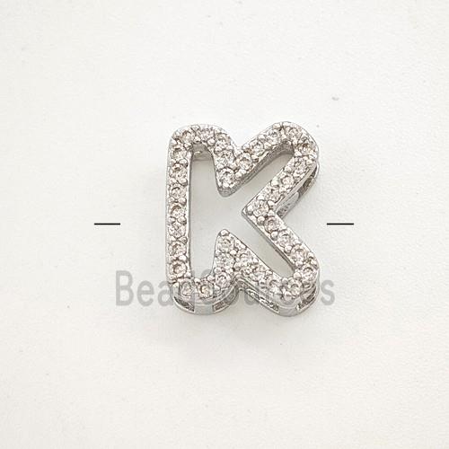 Copper Letter-K Beads Pave Zirconia Platinum Plated