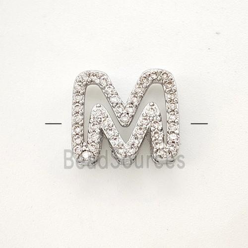 Copper Letter-M Beads Pave Zirconia Platinum Plated