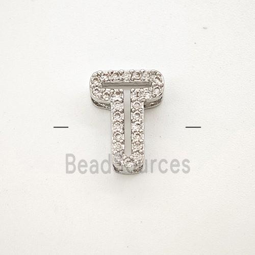 Copper Letter-T Beads Pave Zirconia Platinum Plated