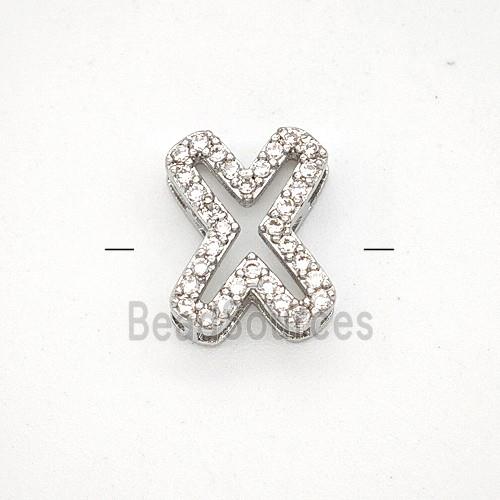 Copper Letter-X Beads Pave Zirconia Platinum Plated