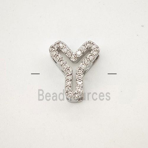 Copper Letter-Y Beads Pave Zirconia Platinum Plated