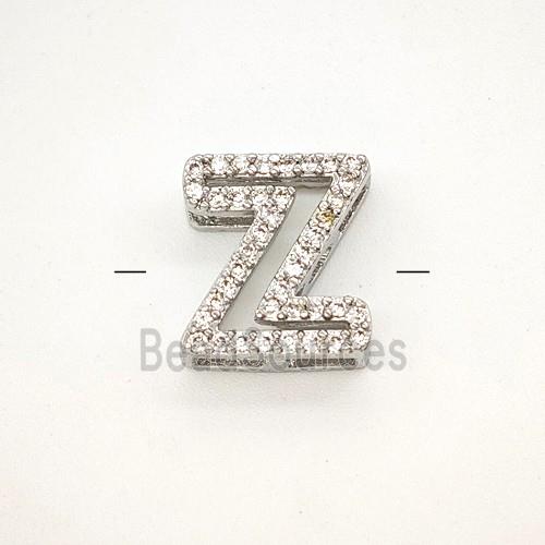 Copper Letter-Z Beads Pave Zirconia Platinum Plated
