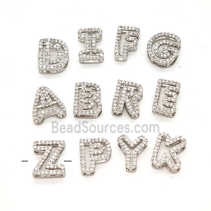 Copper Alphabet Beads Pave Zirconia Platinum Plated Mix Letters