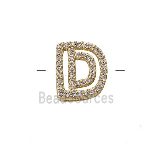 Copper Letter-D Beads Pave Zirconia Gold Plated