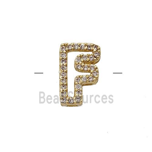 Copper Letter-F Beads Pave Zirconia Gold Plated