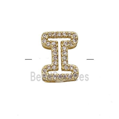 Copper Letter-I Beads Pave Zirconia Gold Plated