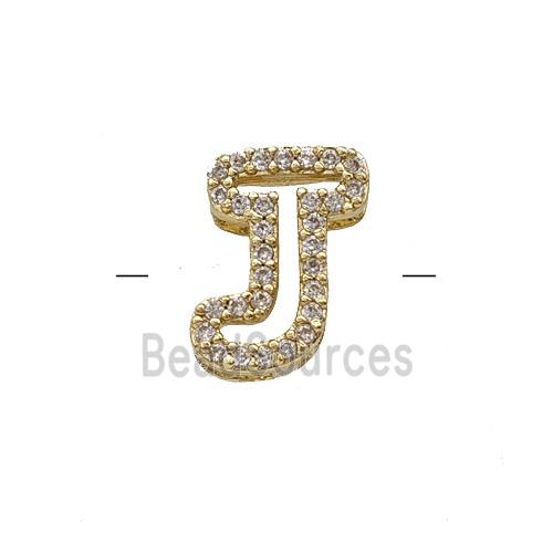 Copper Letter-J Beads Pave Zirconia Gold Plated