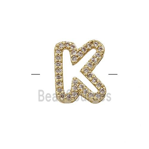 Copper Letter-K Beads Pave Zirconia Gold Plated