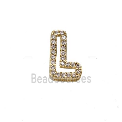 Copper Letter-L Beads Pave Zirconia Gold Plated