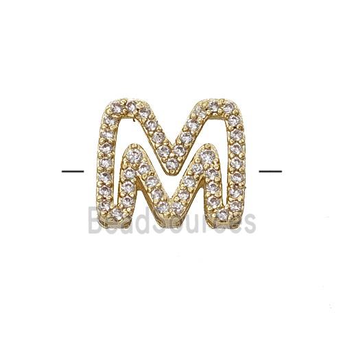 Copper Letter-M Beads Pave Zirconia Gold Plated