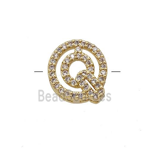 Copper Letter-Q Beads Pave Zirconia Gold Plated