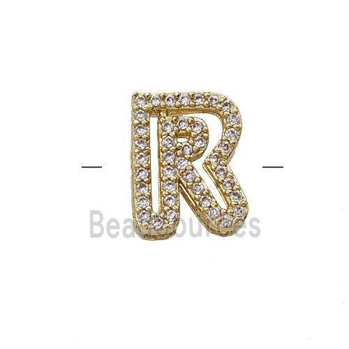 Copper Letter-R Beads Pave Zirconia Gold Plated