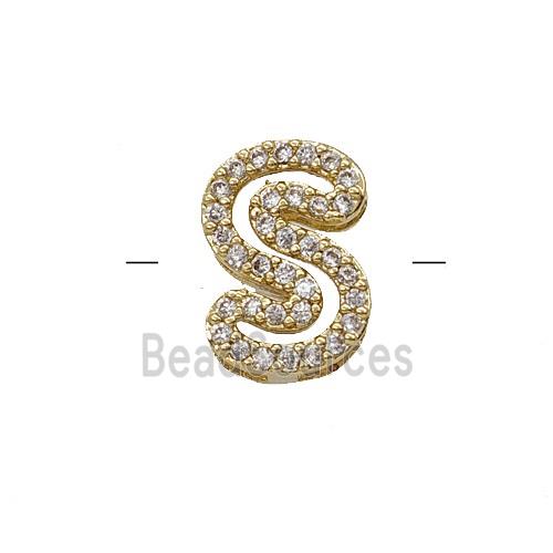 Copper Letter-S Beads Pave Zirconia Gold Plated
