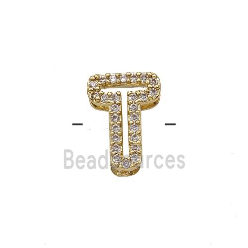 Copper Letter-T Beads Pave Zirconia Gold Plated