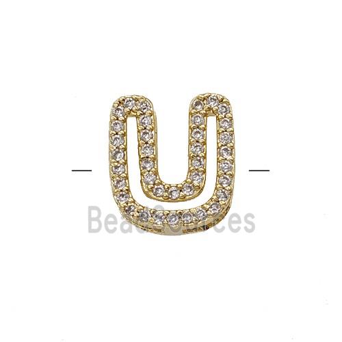 Copper Letter-U Beads Pave Zirconia Gold Plated