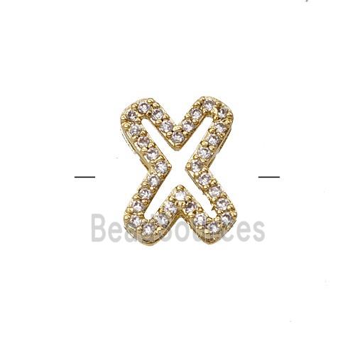 Copper Letter-X Beads Pave Zirconia Gold Plated