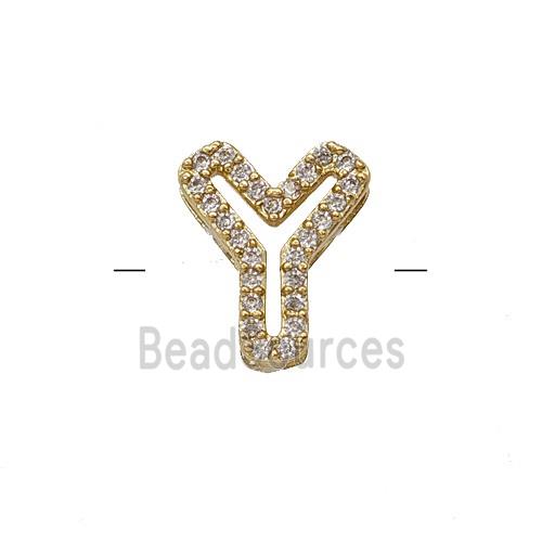 Copper Letter-Y Beads Pave Zirconia Gold Plated