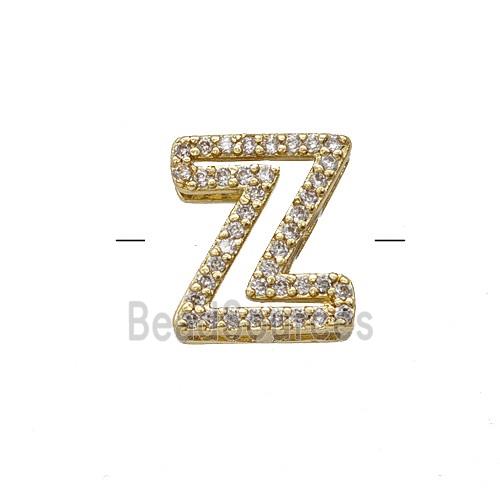 Copper Letter-Z Beads Pave Zirconia Gold Plated