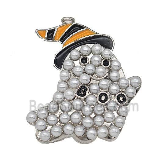 Halloween Ghost Charms Copper Pendant Pave Resin Enamel Platinum Plated